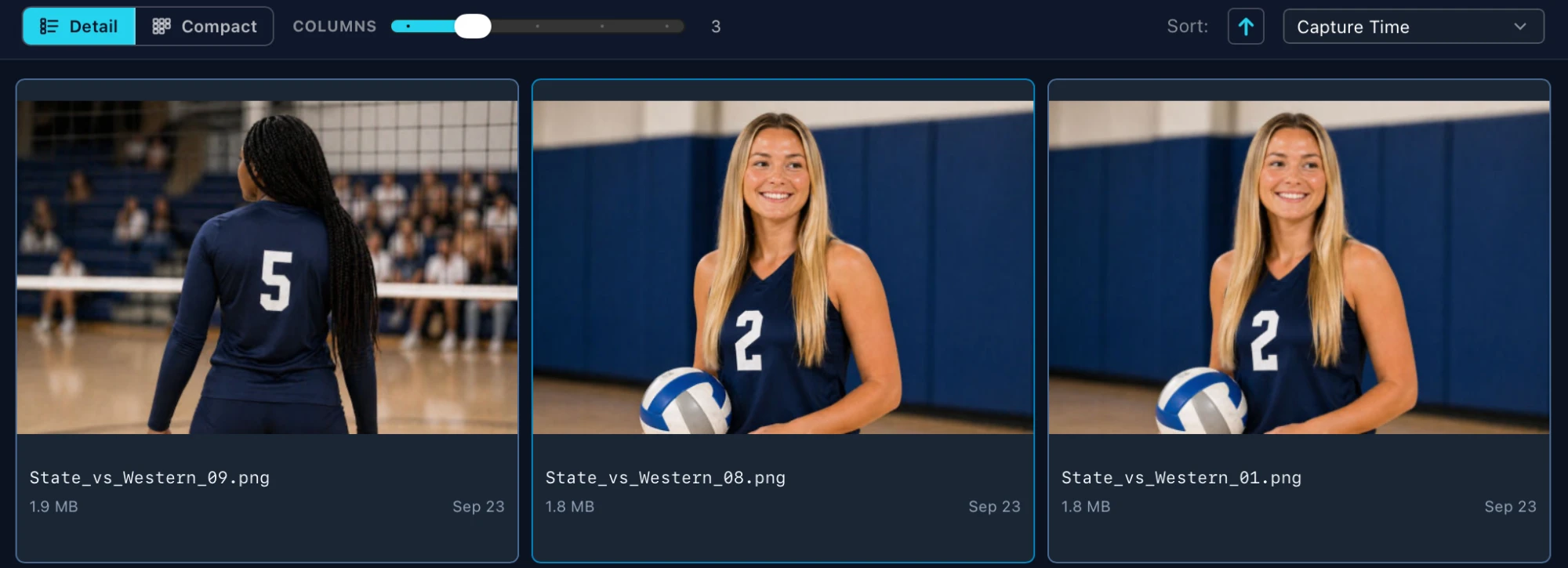 Three columns of photos