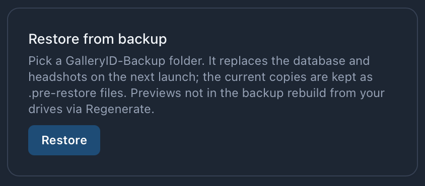 Restore from backup, with Restore