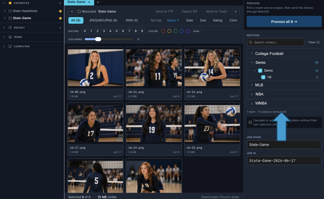 Browse view with the Process panel