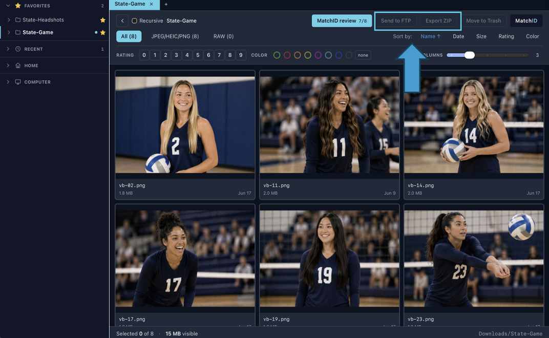 Browse with Send to FTP and Export to ZIP in the toolbar