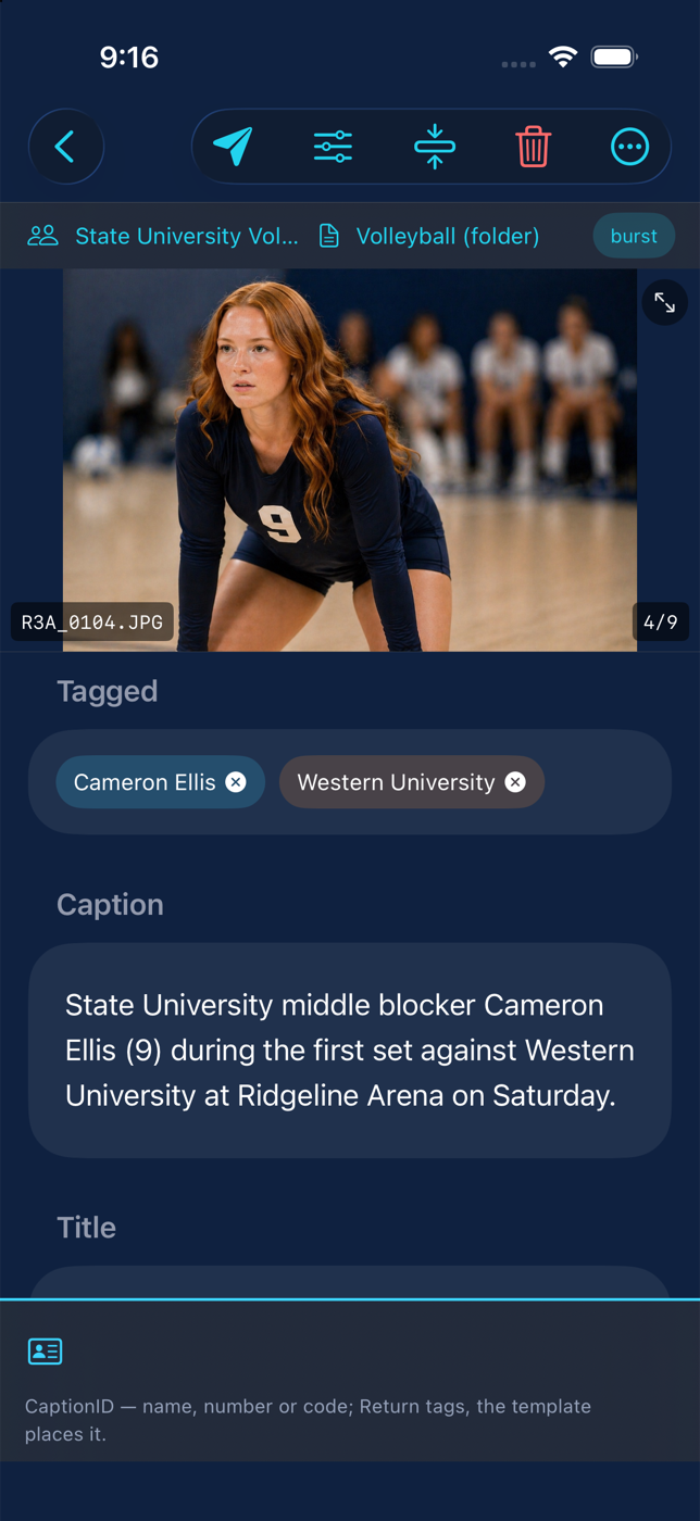 A tagged frame: Cameron Ellis and the code Western University as chips, the caption written from the template