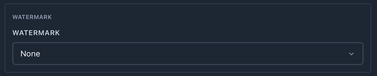 The destination's Watermark picker set to None
