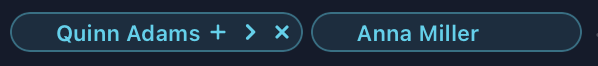 Quinn Adams hovered, with + > and × buttons