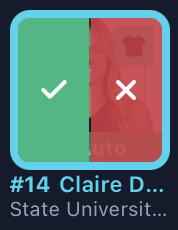 A card hovered: the left half green with a check, the right half red with a cross
