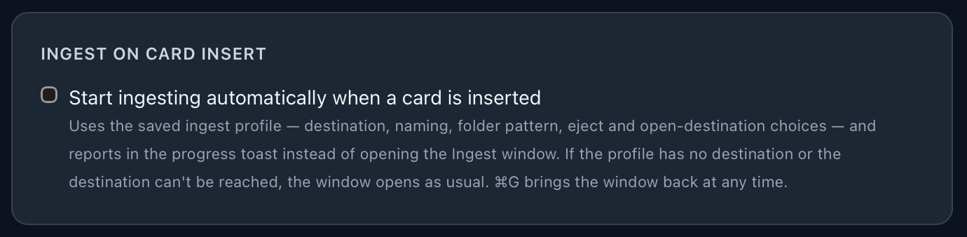 The auto-ingest toggle in Settings