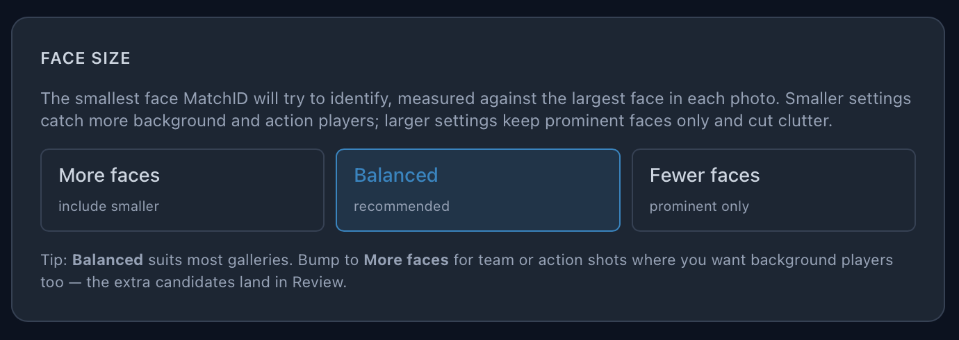 Face size: More faces, Balanced, Fewer faces