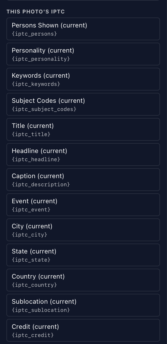 This photo's IPTC tokens