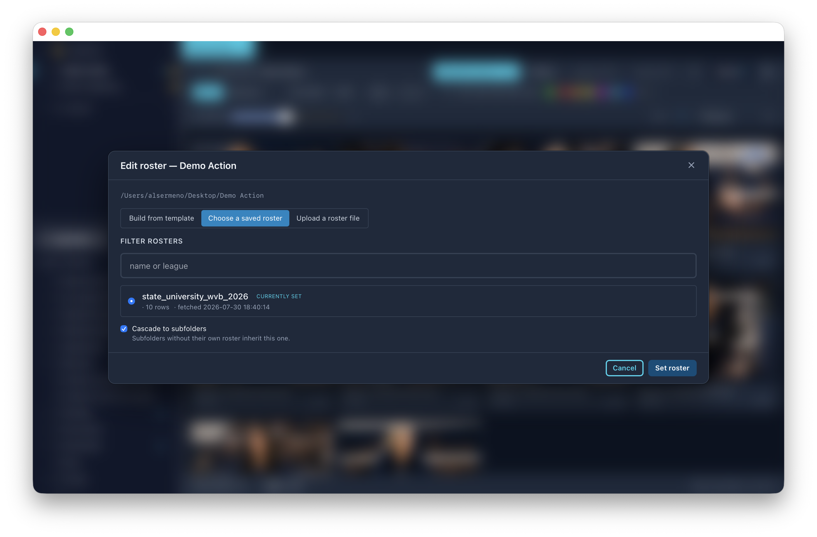Roster select modal