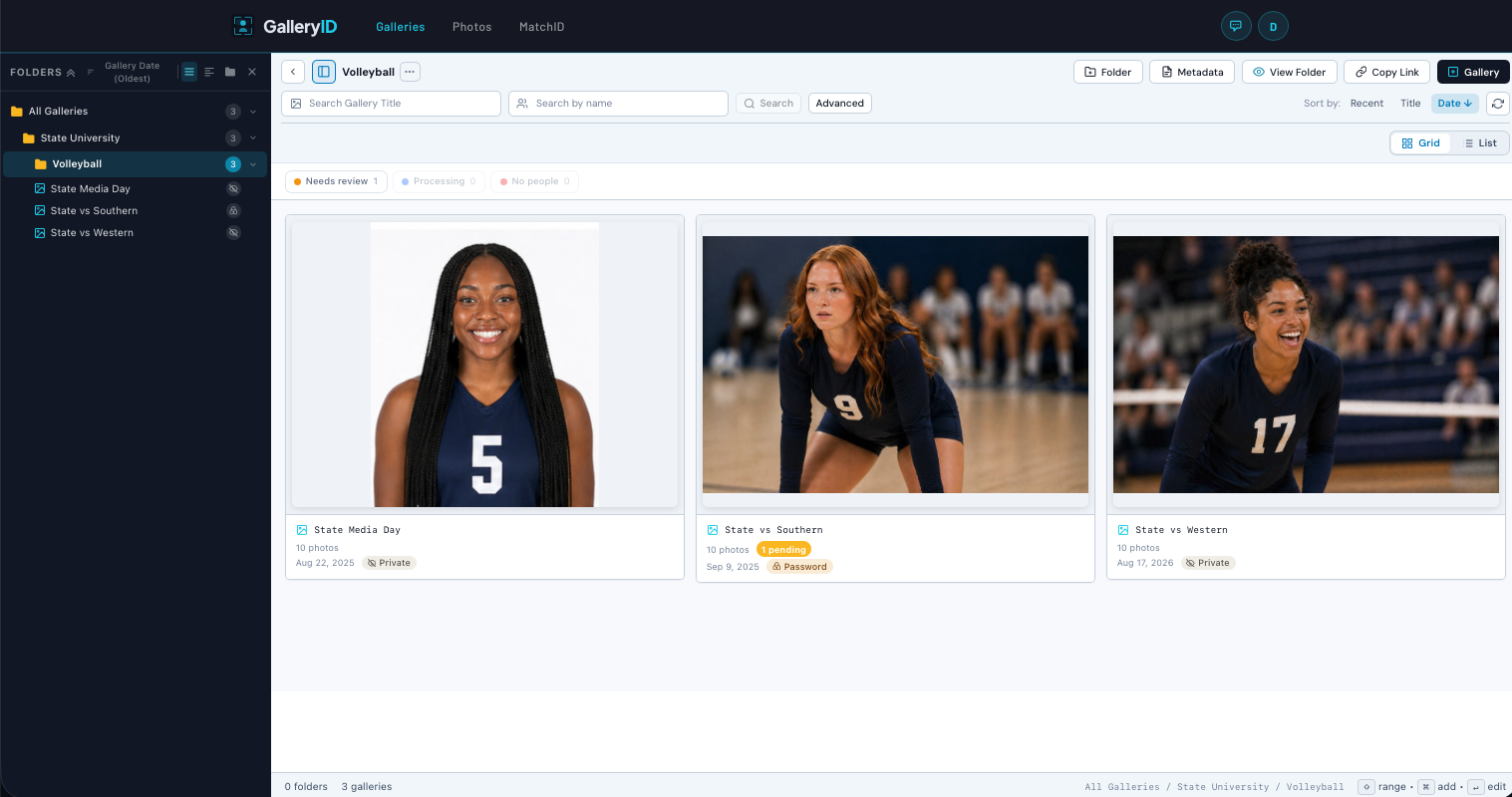 Gallery List: one row per gallery with its switches