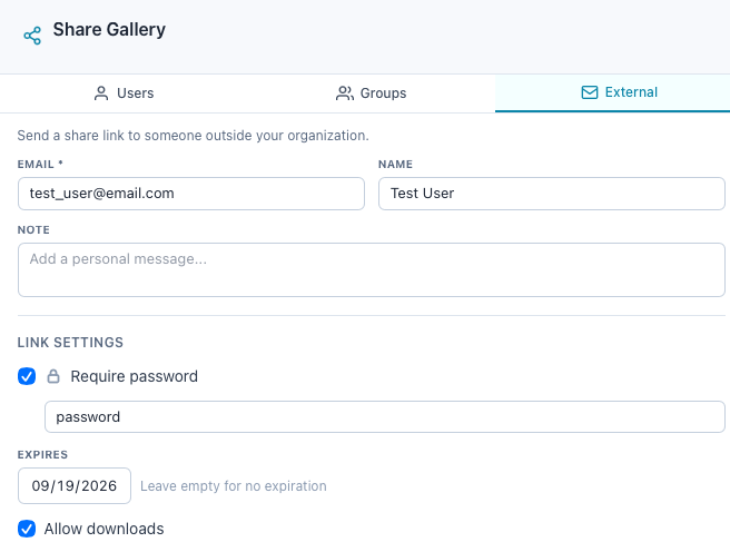 Email the link now, with Require password on