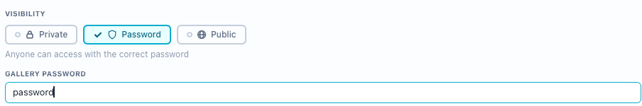 A gallery set to Password